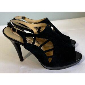 Ashley Brook Black Saude 5.5" High Heels Womens 9.5 Sling Back Peep Toe
